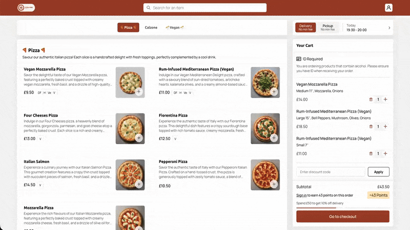 Updated Slerp menu page showing fulfilment toggle for delivery, collection and time slots